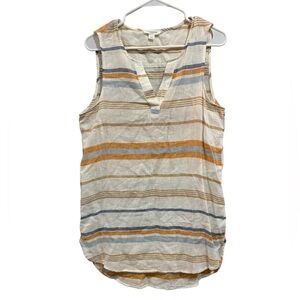 BeachLunchLounge Linen Cotton Blend V-Neck Sleeveless Tunic Top Women S Striped